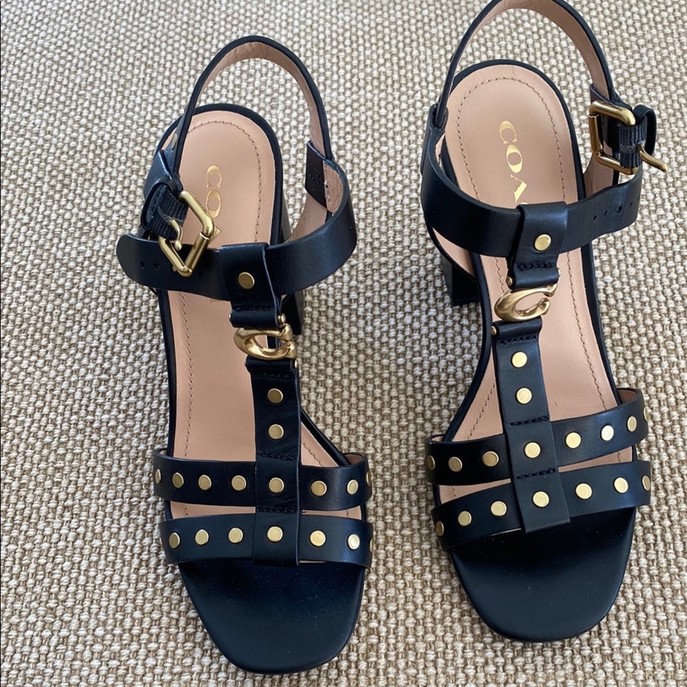 Coach Black Sandals with Gold Studs and Slingback Design